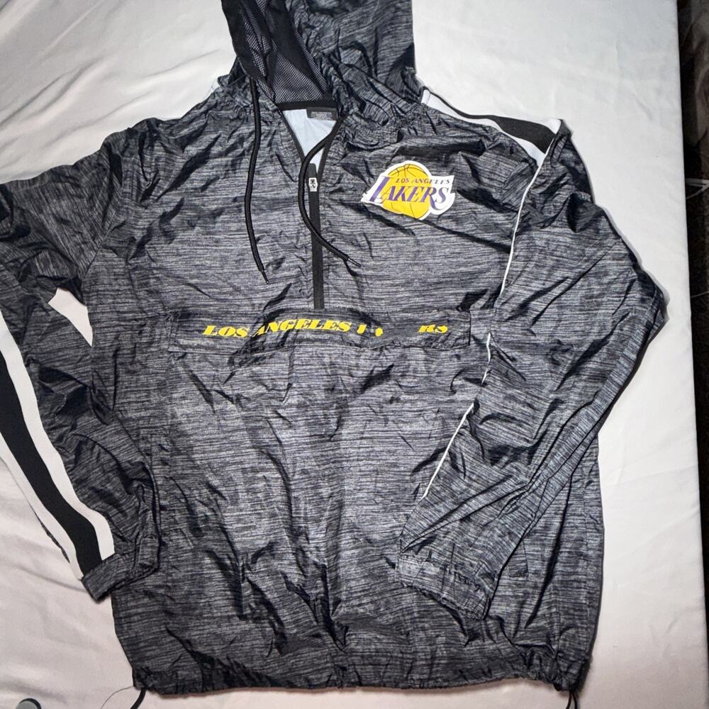 NBA Los Angeles Lakers Hooded Windbreaker Jacket Mens Small Gray Athletic